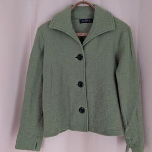 Kasper Women's Sm. Green 100% Wool Blazer/Cardigan 3 Button Pockets